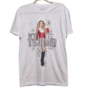 Mariah Carey Graphic T-Shirt Womens Medium White Its Time Christmas Holiday Tee